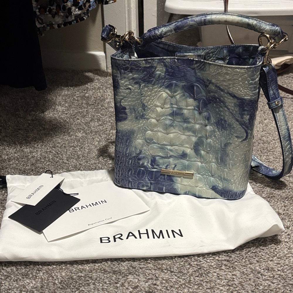 Brahmin Marble Blue and Cream Shoulder Bag